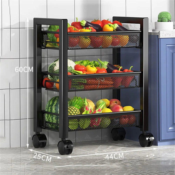 005JGL1043 3-Tier Metal Storage Rack Shelf Kitchen Utility Rolling Cart - 3 Mesh Tier / Black - 6