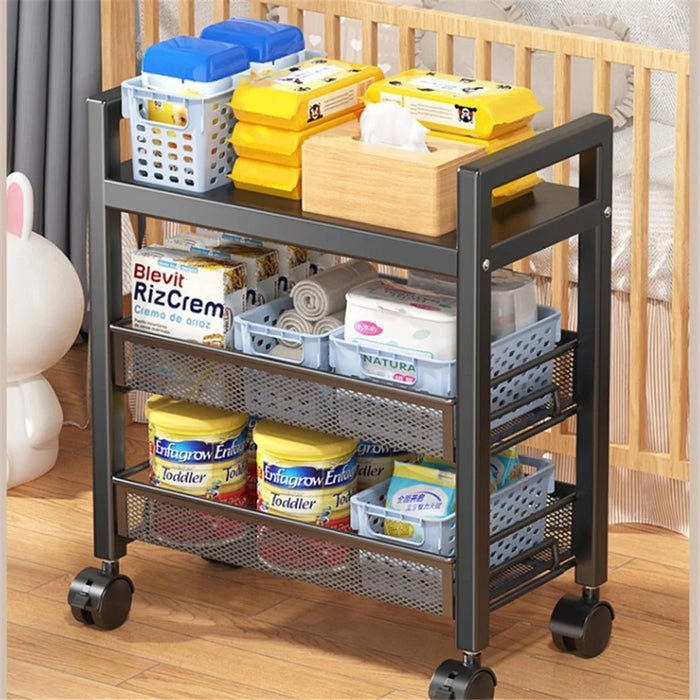 005JGL1047 4-Tier Kitchen Storage Rack with Wheels, Floor-Standing Vegetable Basket - 3 Mesh+1 Tray - 4