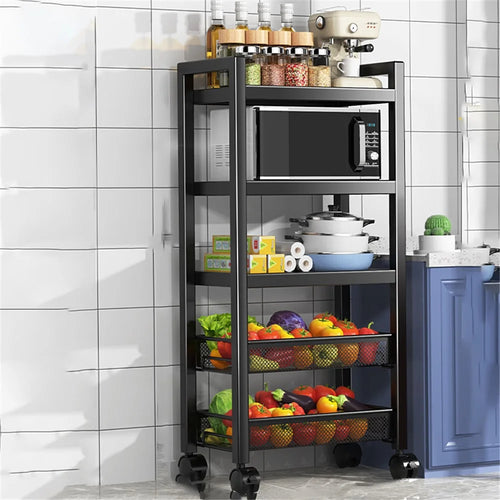 005JGL1049 5-Tiers Trolley Cart with Wheels Kitchen Storage Rack Floor-Standing Vegetable Basket - 2 Mesh+3 Tray - 1