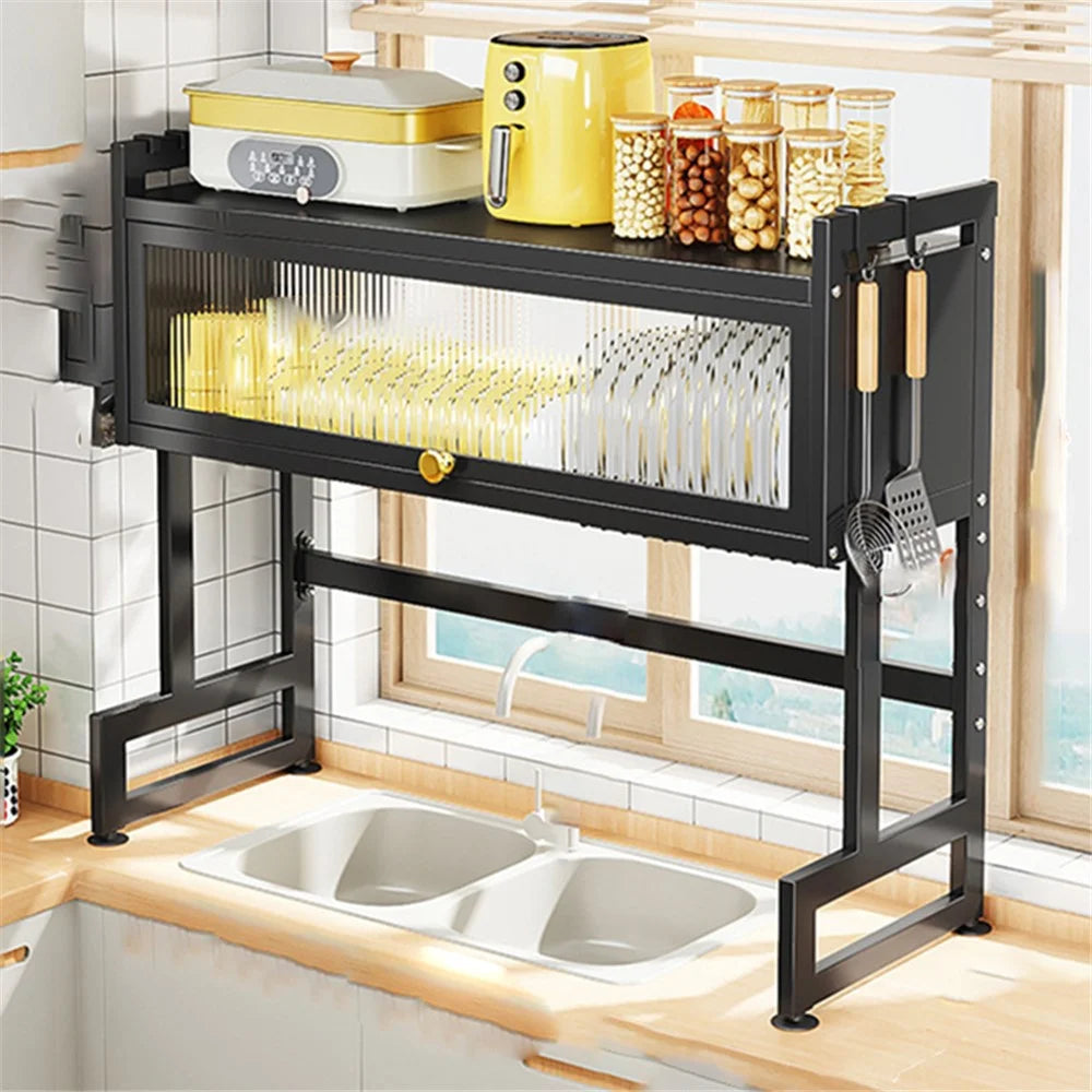 006-SCJ-6838C-95 Kitchen Dish Drying Rack Over The Sink Dish Drainer for Kitchen Storage Counter - Black - 1