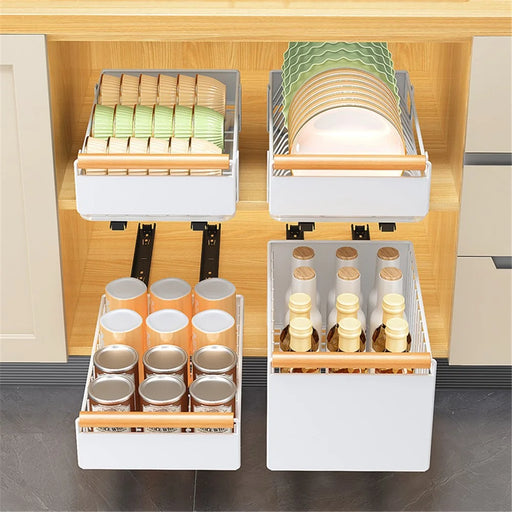 006-ZWJ-70079-WH Slide-Out Kitchen Sink Organizer Rack Storage Holder for Dishes, Spices - 2