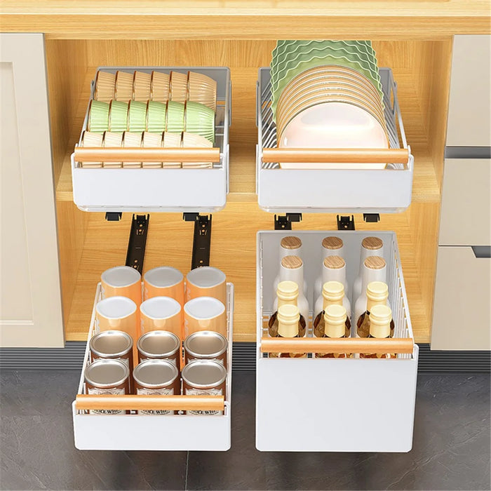 006-ZWJ-70079-WH Slide-Out Kitchen Sink Organizer Rack Storage Holder for Dishes, Spices - 2