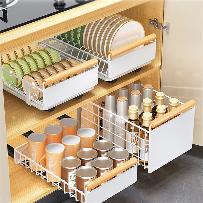 006-ZWJ-70079-WH Slide-Out Kitchen Sink Organizer Rack Storage Holder for Dishes, Spices - 3