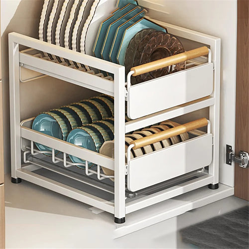 006-ZWJ-70090-WH 2 Layers Pull Out Cabinet Organizer Installation-Free Slide Out Drawers for Kitchen Seasonings Sundries - 1
