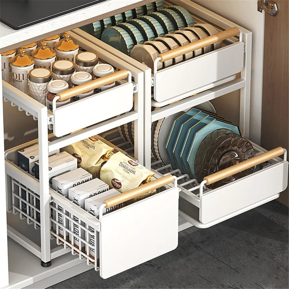 006-ZWJ-70090-WH 2 Layers Pull Out Cabinet Organizer Installation-Free Slide Out Drawers for Kitchen Seasonings Sundries - 3