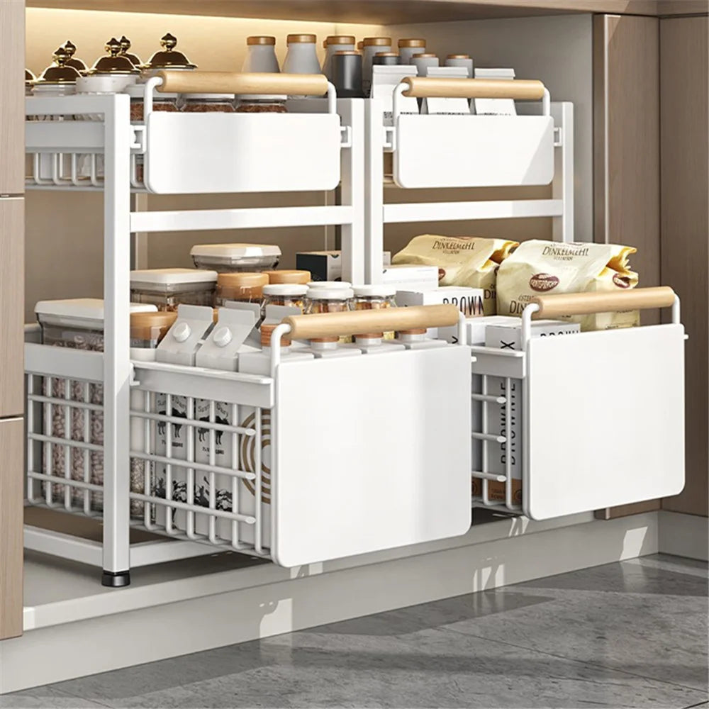 006-ZWJ-70090-WH 2 Layers Pull Out Cabinet Organizer Installation-Free Slide Out Drawers for Kitchen Seasonings Sundries - 4