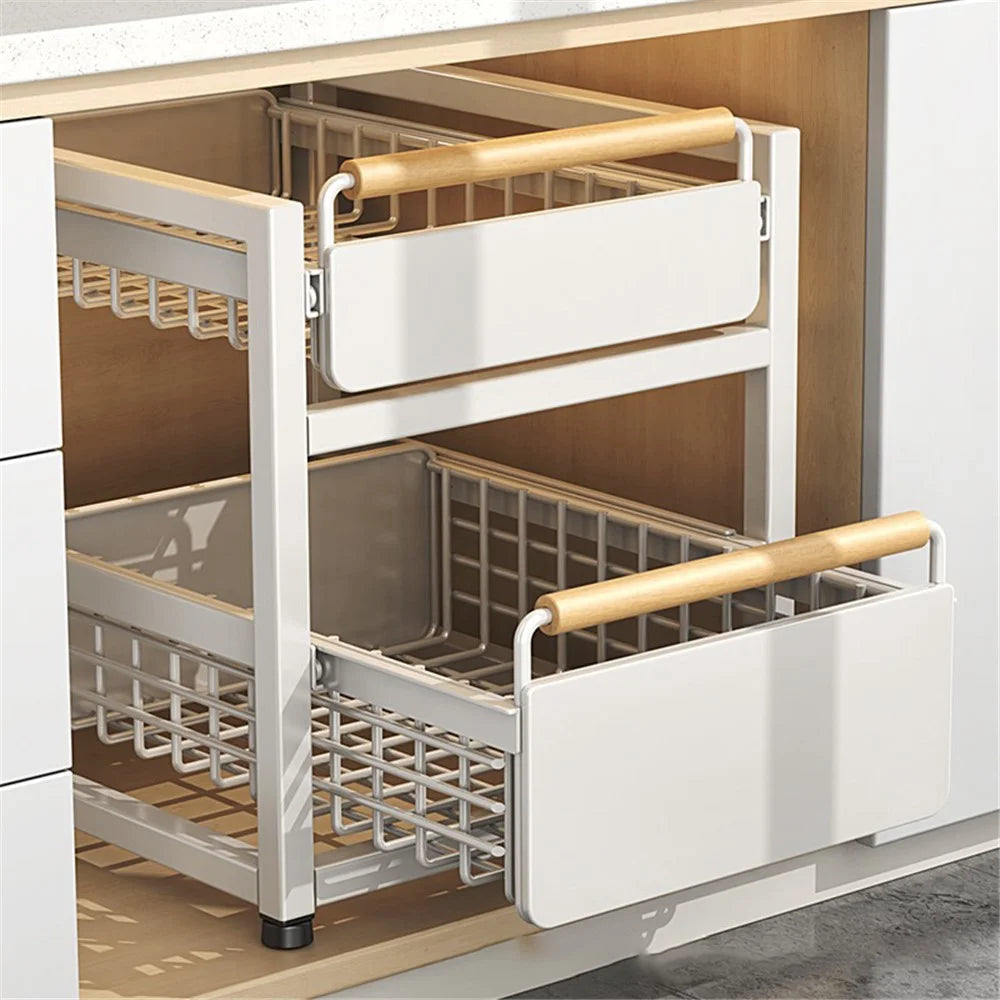 006-ZWJ-70090-WH 2 Layers Pull Out Cabinet Organizer Installation-Free Slide Out Drawers for Kitchen Seasonings Sundries - 5