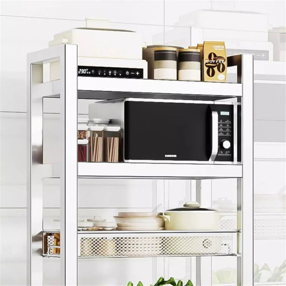 005JGL1034 3-Tier Storage Trolley Cart Stainless Steel Kitchen Rolling Shelf Organizer - 2 Mesh Tier+1 Board - 2