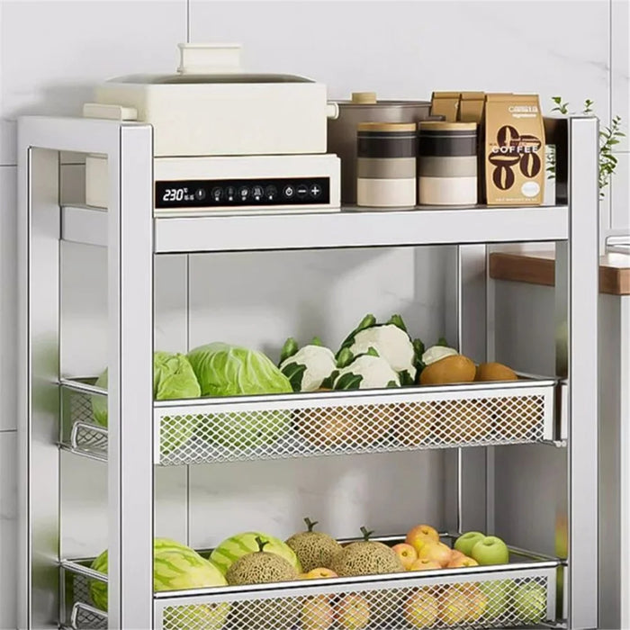 005JGL1034 3-Tier Storage Trolley Cart Stainless Steel Kitchen Rolling Shelf Organizer - 2 Mesh Tier+1 Board - 7
