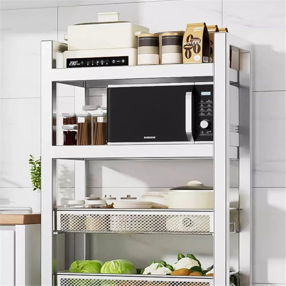 005JGL1036 Storage Trolley Shelf 4-Tier Slide Out Rolling Utility Cart Organizer - 2 Mesh Tier+2 Board - 2