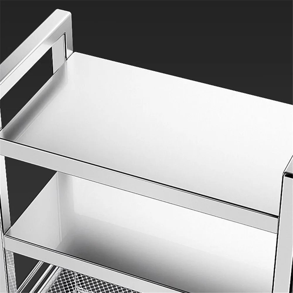 005JGL1036 Storage Trolley Shelf 4-Tier Slide Out Rolling Utility Cart Organizer - 2 Mesh Tier+2 Board - 4