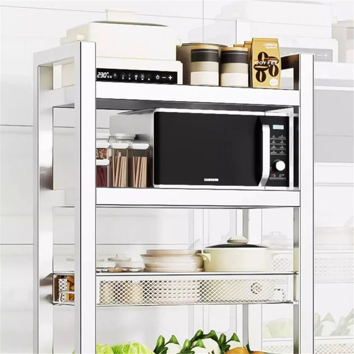 005JGL1038 4-Tier Storage Rack with Wheels, Kitchen Organizer Shelf Stainless Steel Vegetable Basket - 3 Mesh+1 Tray - 2
