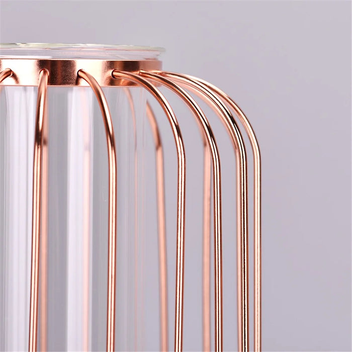 Luxury Transparent Glass Vase with Iron Stand Lantern Shaped Geometric Hydroponic Vase Home Decoration, Size S - Rose Gold - 4