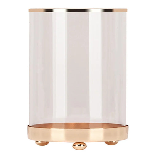 European Style Glass Vase Flowers Metal Glass Candle Holder Cylinder Makeup Brush Storage Holder Case, Size: S - 1