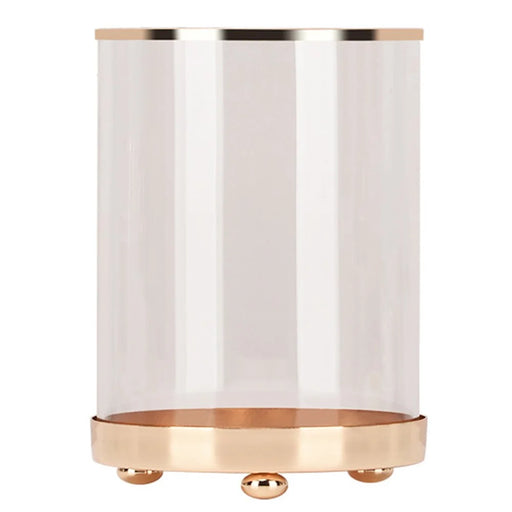 European Style Glass Vase Flowers Metal Glass Candle Holder Cylinder Makeup Brush Storage Holder Case, Size: S - 1