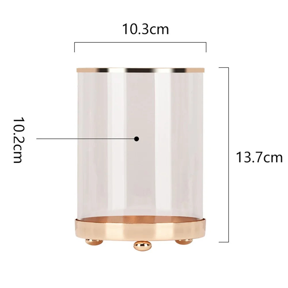 European Style Glass Vase Flowers Metal Glass Candle Holder Cylinder Makeup Brush Storage Holder Case, Size: S - 5