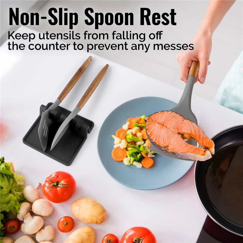 Kitchen Stovetop Silicone Utensil Rest Holder Rack for Spatula, Spoon (BPA-Free, No FDA) - Black - 4