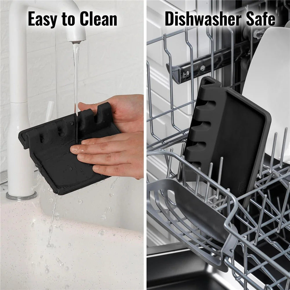 Kitchen Stovetop Silicone Utensil Rest Holder Rack for Spatula, Spoon (BPA-Free, No FDA) - Black - 5