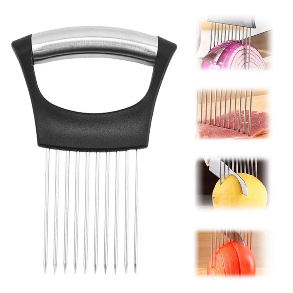 Meat Holder for Slcing Onion Slicer Stainless Steel Needle Tenderizer Vegetable Slicing Assistant Tool (No FDA, BPA-Free) - 1