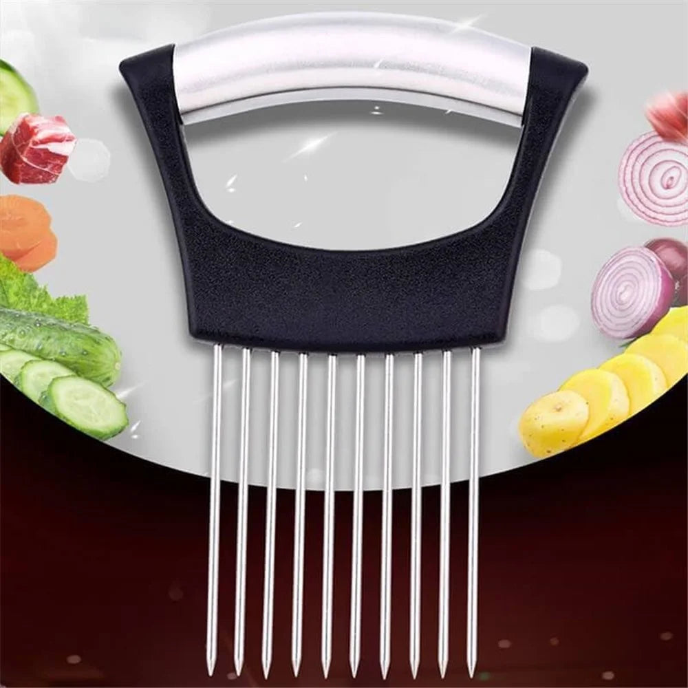 Meat Holder for Slcing Onion Slicer Stainless Steel Needle Tenderizer Vegetable Slicing Assistant Tool (No FDA, BPA-Free) - 3