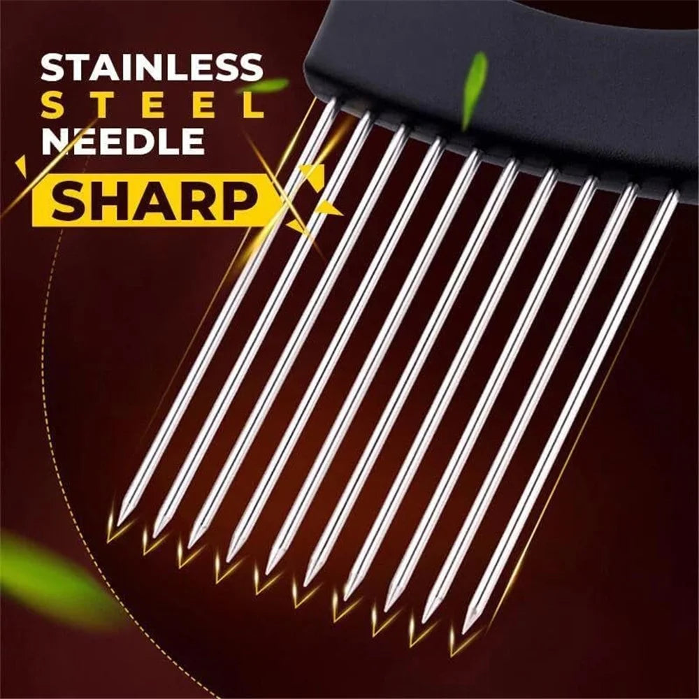 Meat Holder for Slcing Onion Slicer Stainless Steel Needle Tenderizer Vegetable Slicing Assistant Tool (No FDA, BPA-Free) - 4