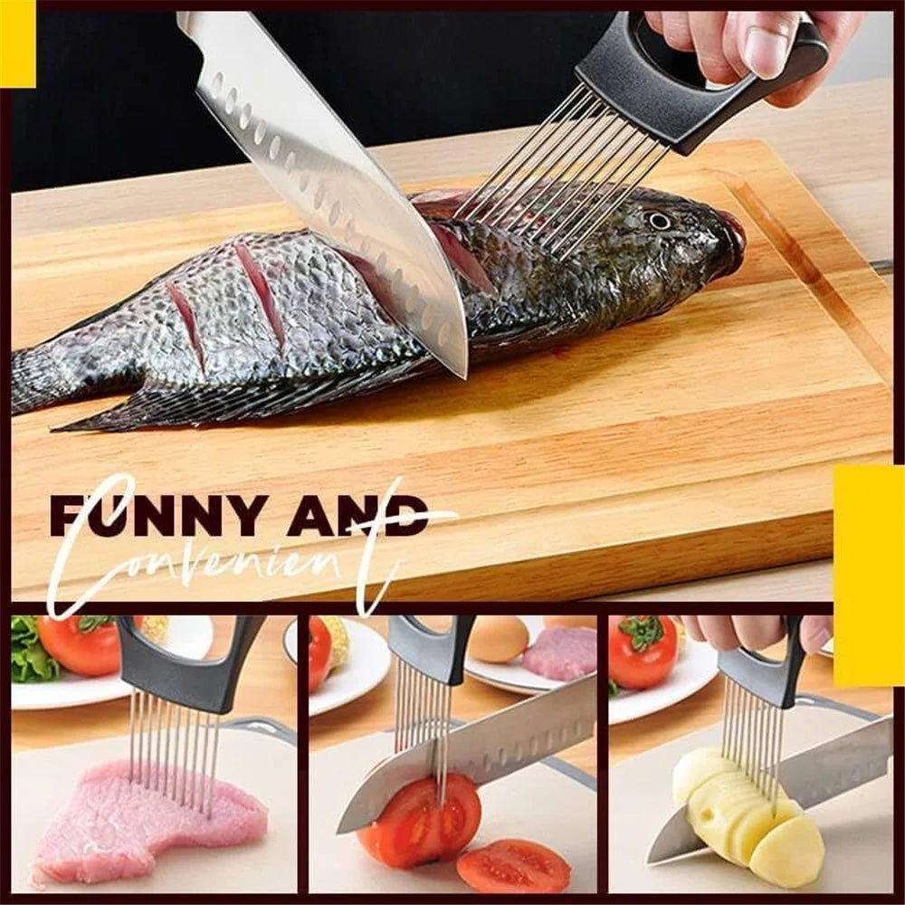 Meat Holder for Slcing Onion Slicer Stainless Steel Needle Tenderizer Vegetable Slicing Assistant Tool (No FDA, BPA-Free) - 5