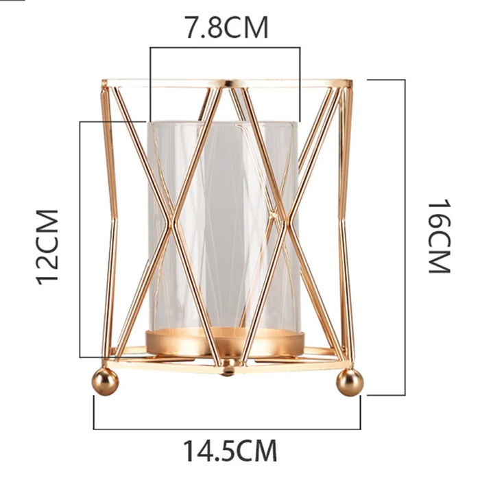 Desk Decorative Transparent Glass Vase Geometric Hydroponic Vase with Iron Frame, Size S - Champagne Gold - 6