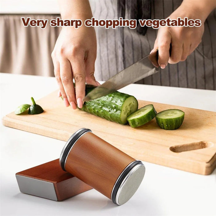 Beech+Metal Rolling Knife Sharpener Sharpening Tool for Knives and Scissors - Brown - 4