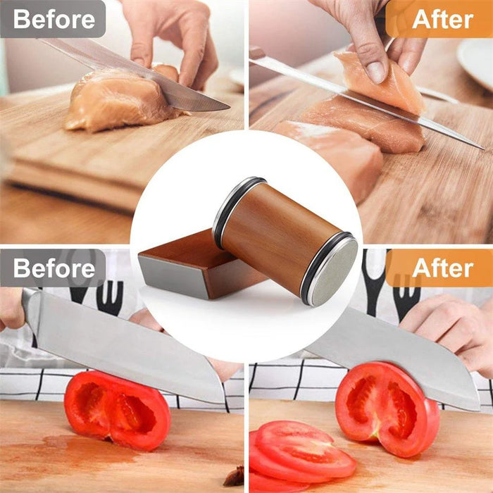Beech+Metal Rolling Knife Sharpener Sharpening Tool for Knives and Scissors - Brown - 5