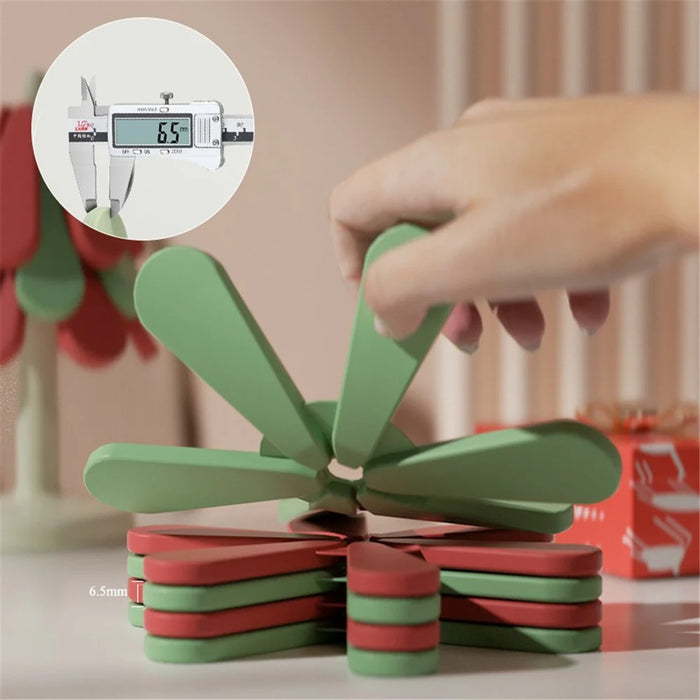 Christmas Tree Coaster Set 3pcs Heat-Resistant ABS+Silicone Cup Bowl Pot Mat for Home Kitchen - Round Base - 2
