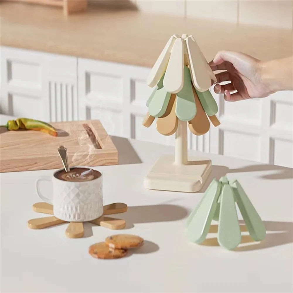 3Pcs Christmas Tree Shaped ABS Silicone Coaster Heat-Resistant Coasters for Hot Pots & Pans - Square Base - 2