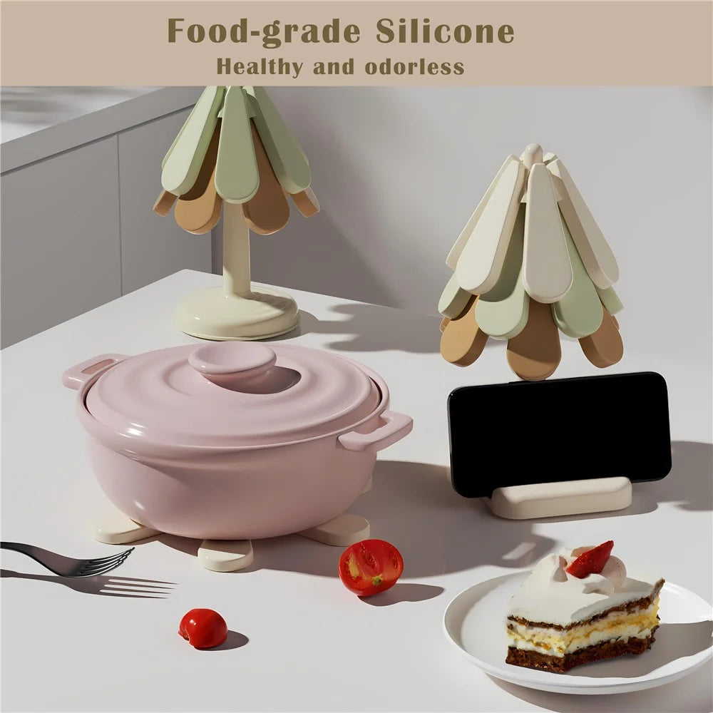 3Pcs Christmas Tree Shaped ABS Silicone Coaster Heat-Resistant Coasters for Hot Pots & Pans - Square Base - 7