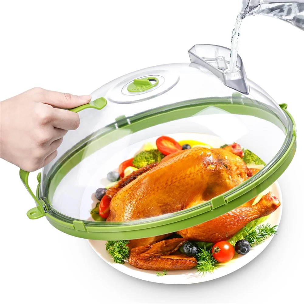 Microwave Splatter Cover with Water Steamer Handle Plastic Dish Bowl Plate Serving Lid - 2