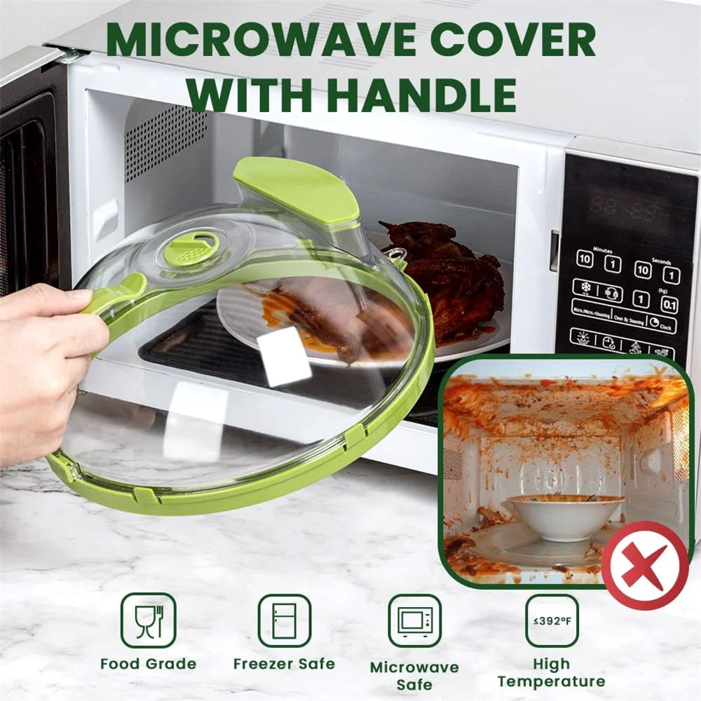 Microwave Splatter Cover with Water Steamer Handle Plastic Dish Bowl Plate Serving Lid - 3