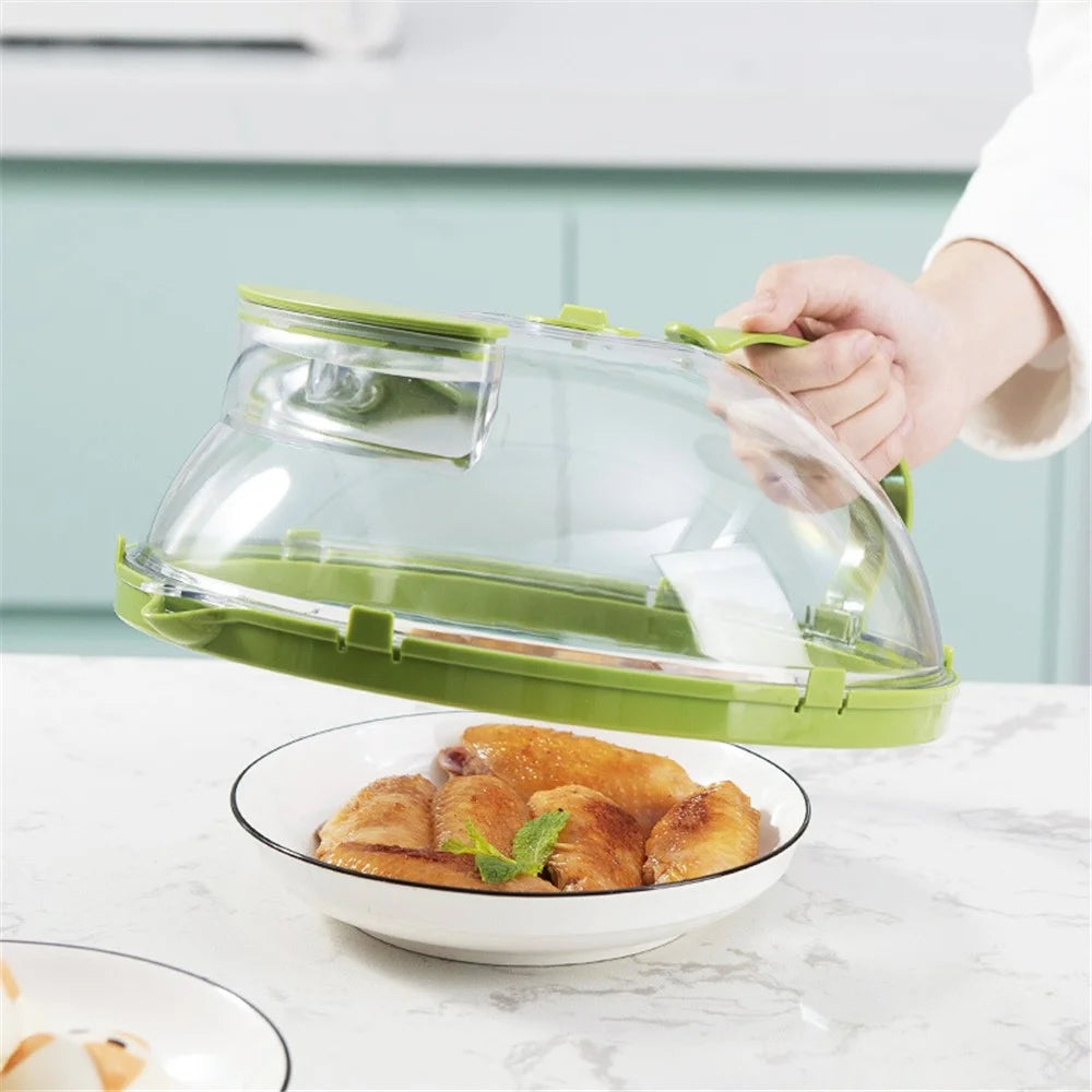 Microwave Splatter Cover with Water Steamer Handle Plastic Dish Bowl Plate Serving Lid - 7