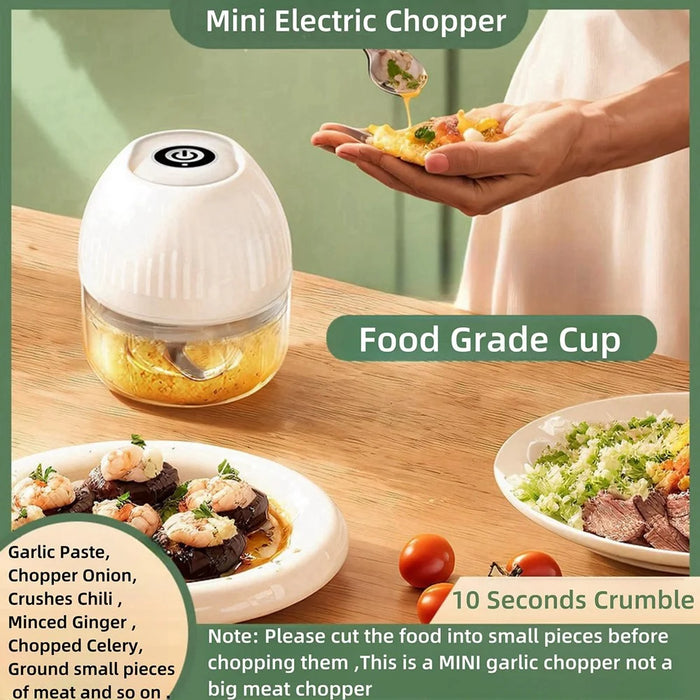250ML Electric Mini Garlic Chopper with 3 Cutter Vegetable Grinder Masher Small Food Processor - White - 3