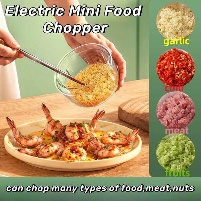 250ML Electric Mini Garlic Chopper with 3 Cutter Vegetable Grinder Masher Small Food Processor - White - 5