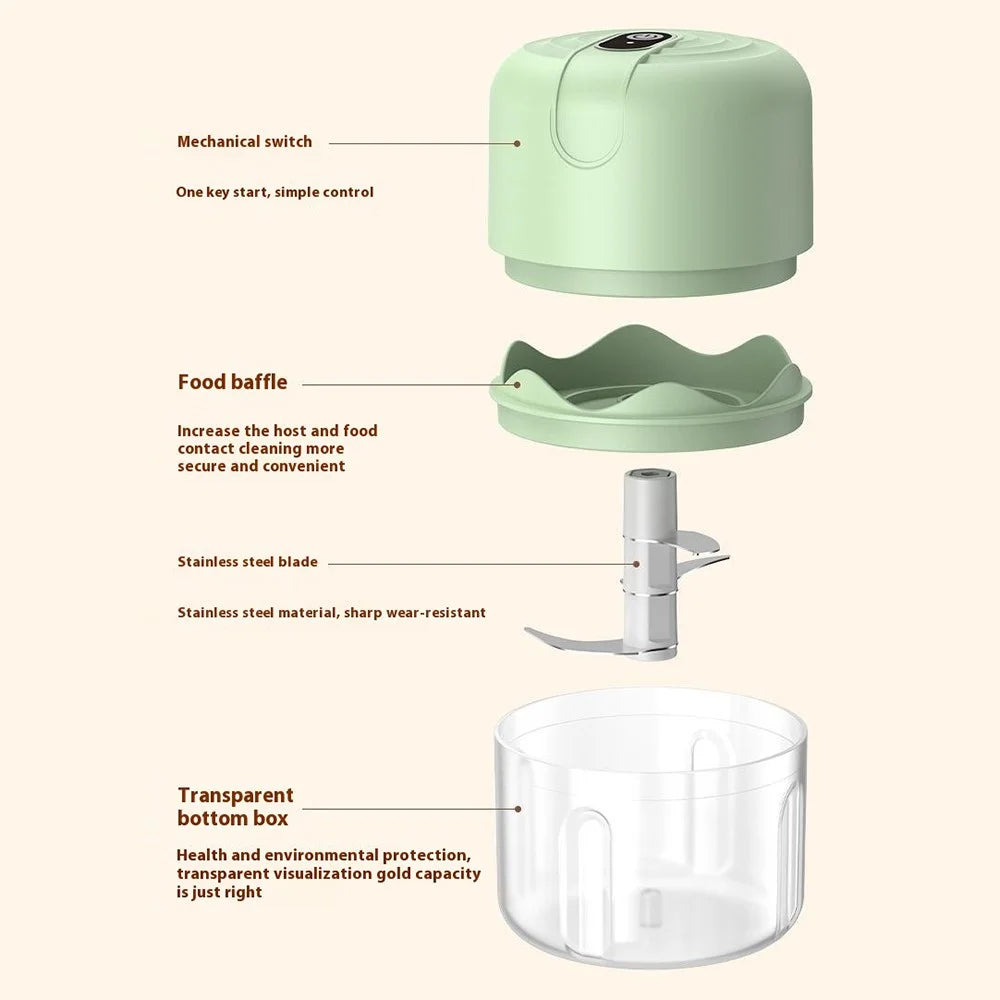 250ML Electric Garlic Chopper Small Food Processor One-Touch Press Veggie Mincer for Ginger, Chili, Meat - Green - 6