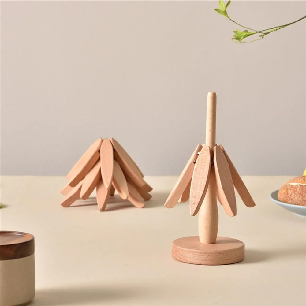 Wooden Hot Dish Insulation Pad 4Pcs Tree Shaped Coaster Set Hot Pots and Pans Insulation Mat - Wood Color - 4