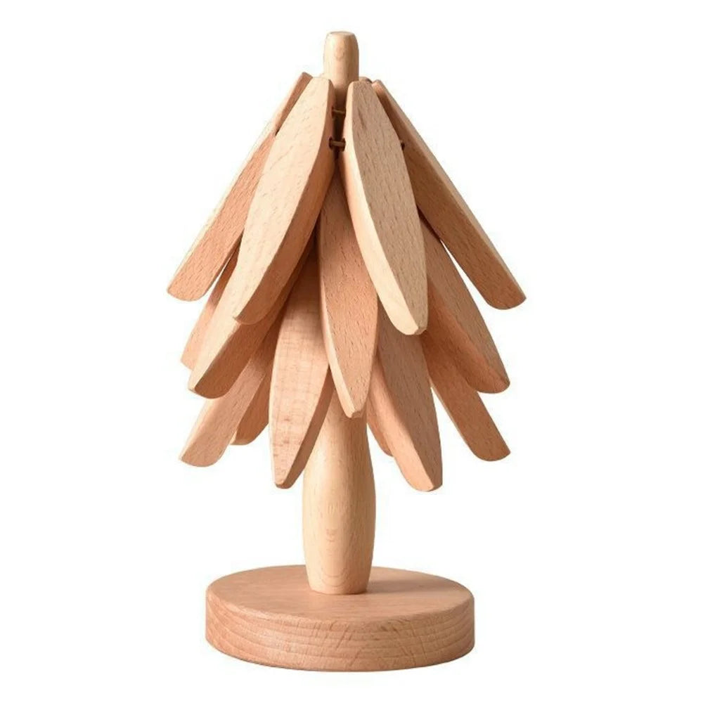 Wooden Insulation Pad 3Pcs Tree Shaped Coaster Set Hot Pots and Pans Insulation Mat - Wood Color - 1