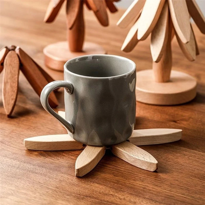 Wooden Insulation Pad 3Pcs Tree Shaped Coaster Set Hot Pots and Pans Insulation Mat - Wood Color - 3