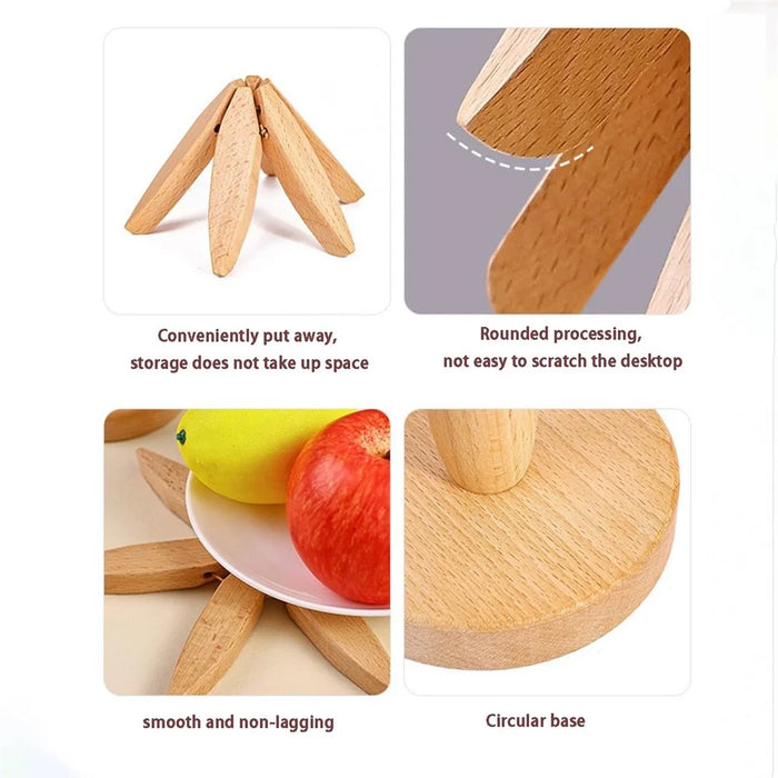 Wooden Insulation Pad 3Pcs Tree Shaped Coaster Set Hot Pots and Pans Insulation Mat - Wood Color - 6