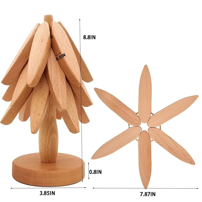 Wooden Insulation Pad 3Pcs Tree Shaped Coaster Set Hot Pots and Pans Insulation Mat - Wood Color - 7