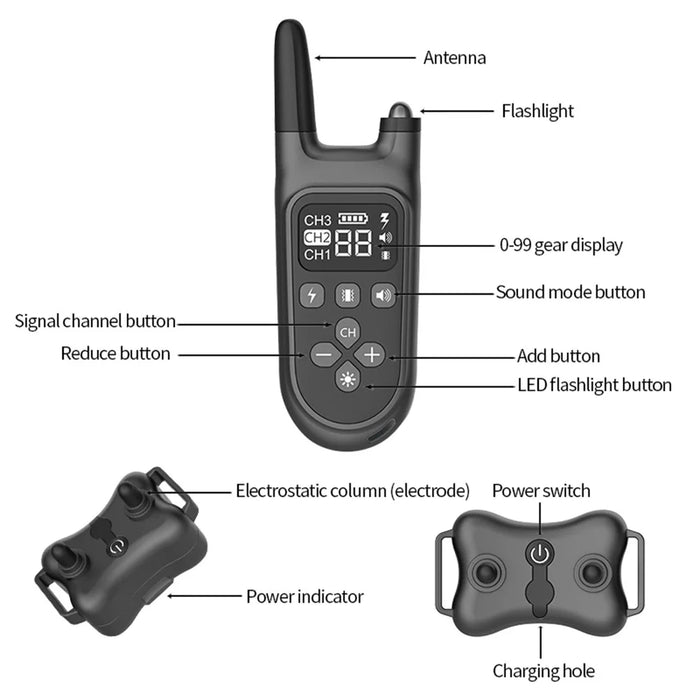 Dog Stop Bark Collar Remote Control Dog Training Device Waterproof Reflective Pet Collar - 7