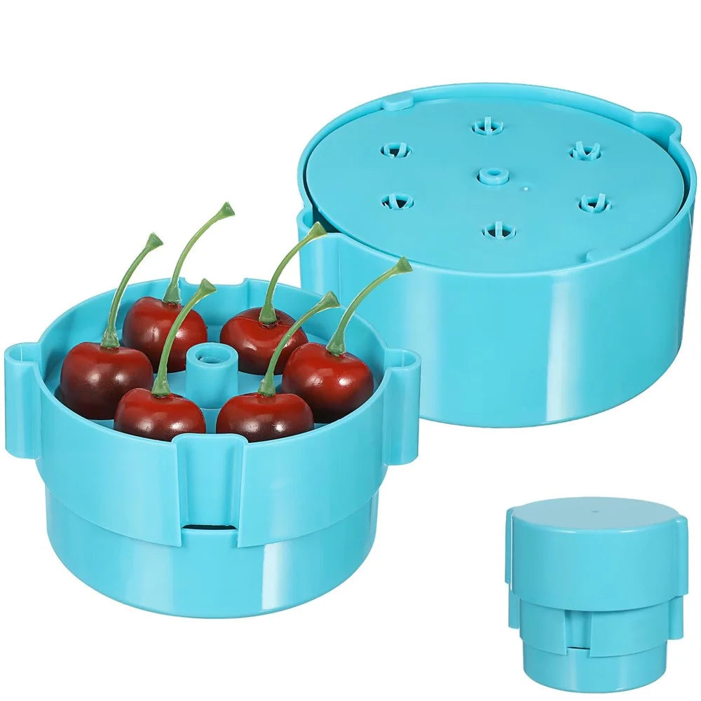 Portable Cherry Pitter Plastic Cherry Core Remover with 6 Individual Holes Cherry Corer Seed Remover Tool - Blue - 2