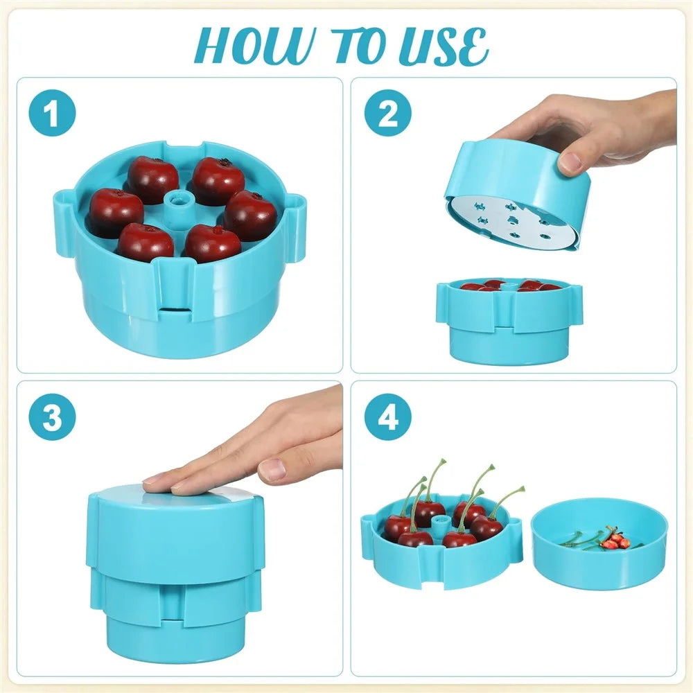 Portable Cherry Pitter Plastic Cherry Core Remover with 6 Individual Holes Cherry Corer Seed Remover Tool - Blue - 3