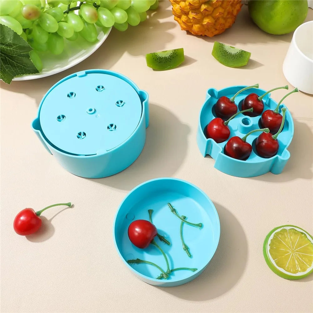 Portable Cherry Pitter Plastic Cherry Core Remover with 6 Individual Holes Cherry Corer Seed Remover Tool - Blue - 7