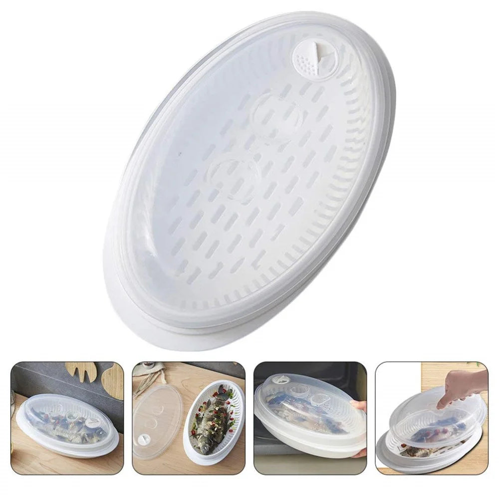 Microwave Fish Steamer Multifunction Fish Steaming Tray Oval Microwave Oven Steamer with Lid (BPA Free, No FDA) - 2