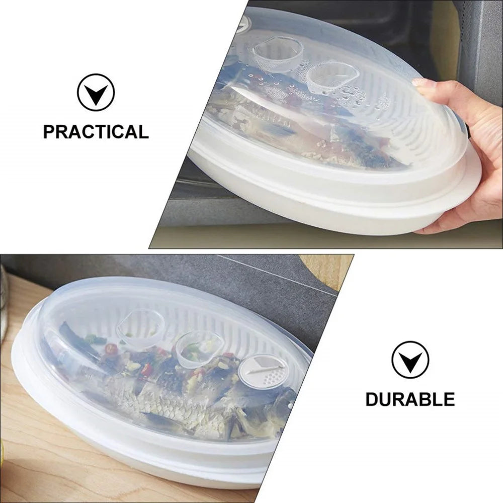 Microwave Fish Steamer Multifunction Fish Steaming Tray Oval Microwave Oven Steamer with Lid (BPA Free, No FDA) - 4