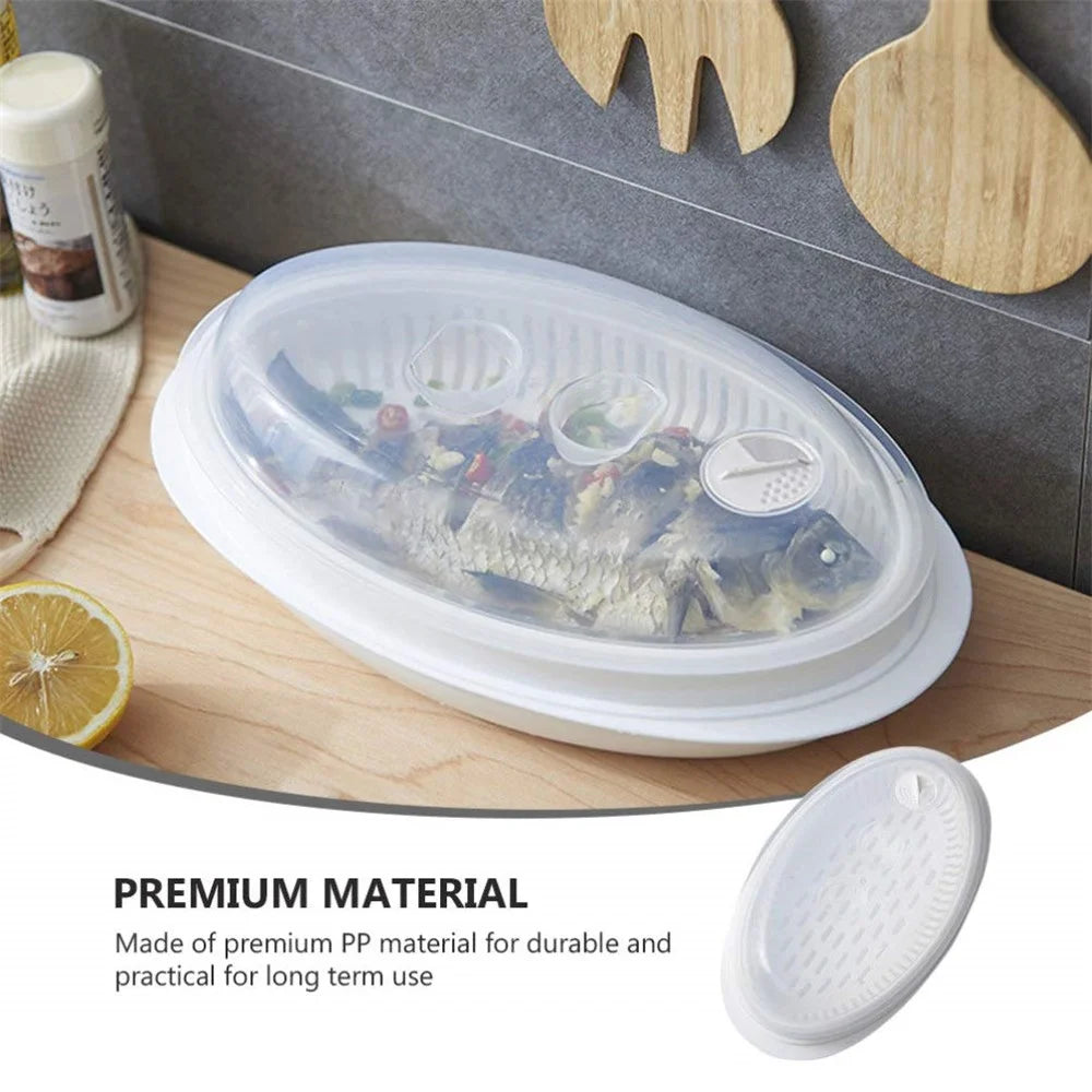 Microwave Fish Steamer Multifunction Fish Steaming Tray Oval Microwave Oven Steamer with Lid (BPA Free, No FDA) - 5
